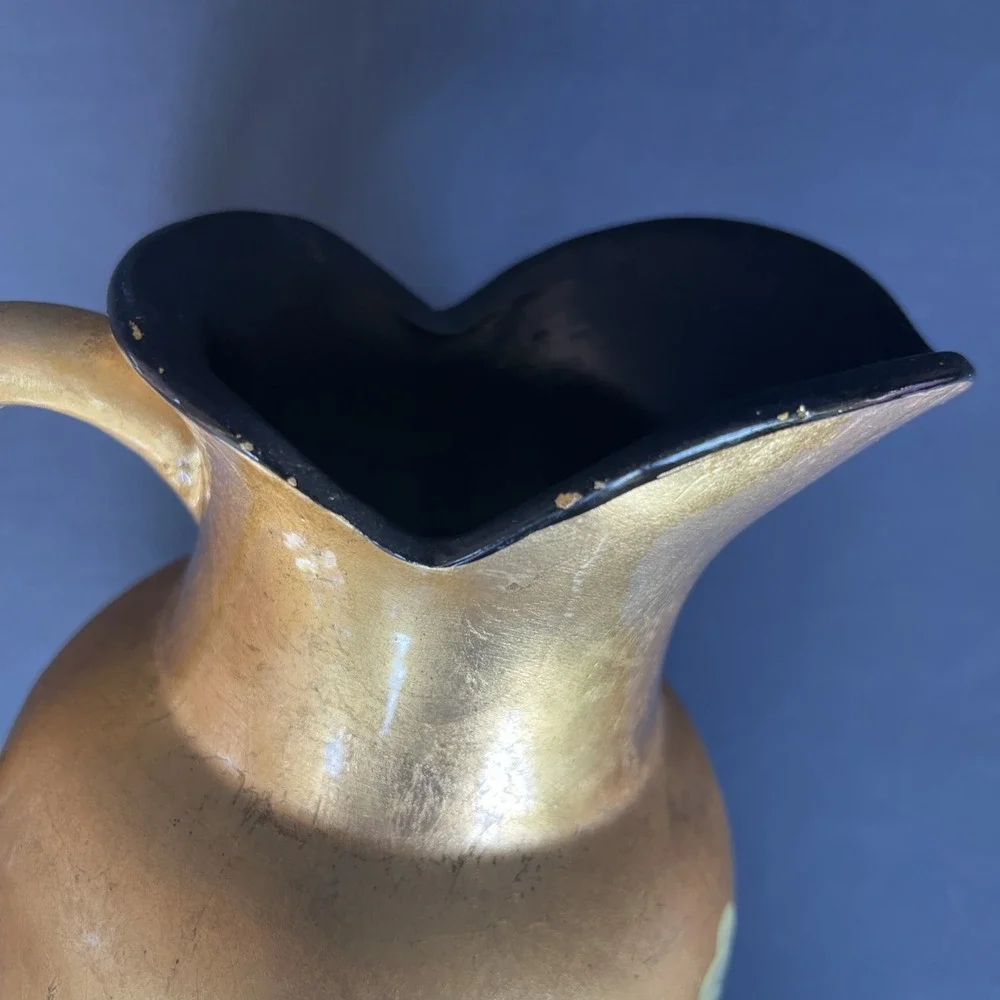 VTG Gold Gilt Hand Painted Fruit Pitcher Vase Stoneware Japan Style 9.5